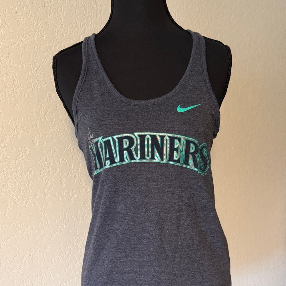 Nike Women's Seattle Mariners Charcoal and Teal Tank Top